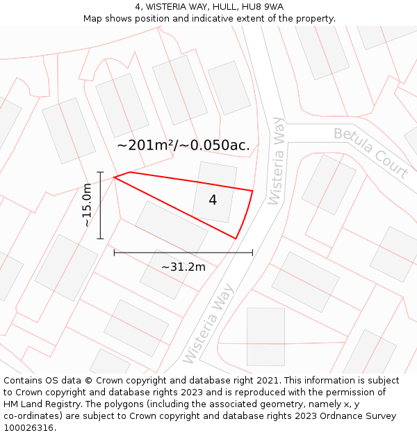 4, WISTERIA WAY, HULL, HU8 9WA: Plot and title map