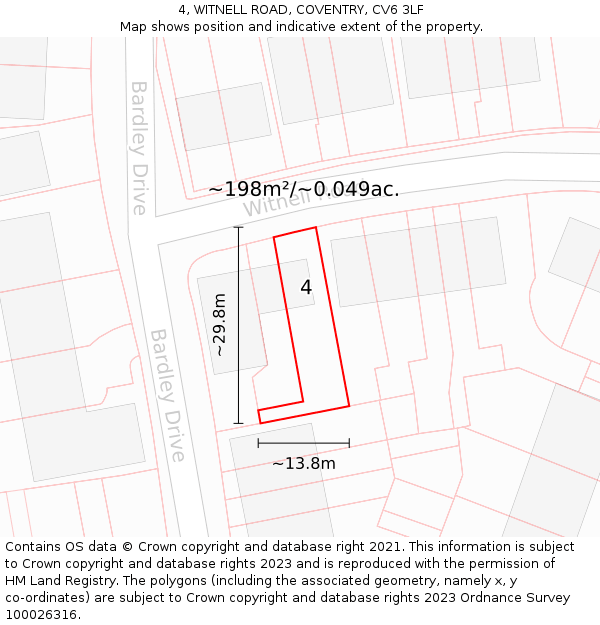 4, WITNELL ROAD, COVENTRY, CV6 3LF: Plot and title map