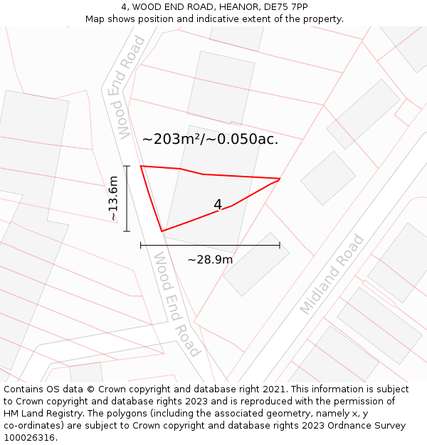 4, WOOD END ROAD, HEANOR, DE75 7PP: Plot and title map