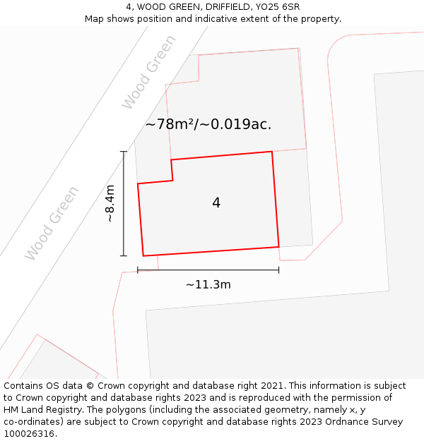 4, WOOD GREEN, DRIFFIELD, YO25 6SR: Plot and title map