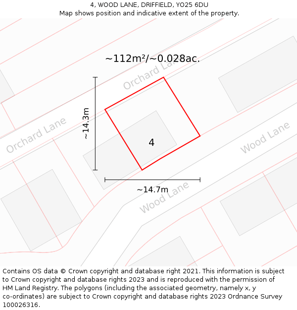 4, WOOD LANE, DRIFFIELD, YO25 6DU: Plot and title map