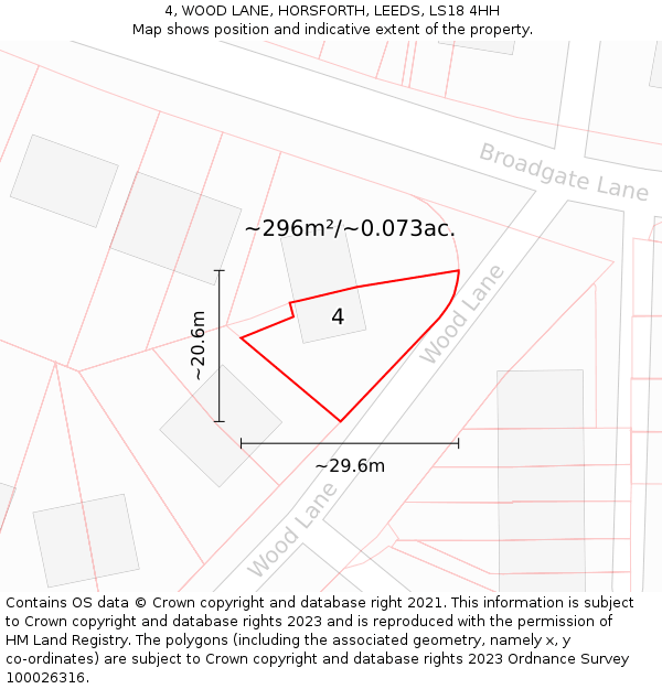4, WOOD LANE, HORSFORTH, LEEDS, LS18 4HH: Plot and title map