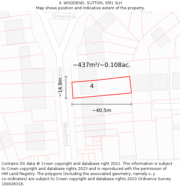 4, WOODEND, SUTTON, SM1 3LH: Plot and title map