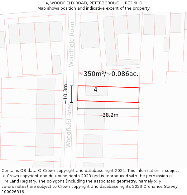 4, WOODFIELD ROAD, PETERBOROUGH, PE3 6HD: Plot and title map
