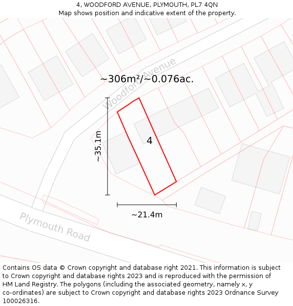 4, WOODFORD AVENUE, PLYMOUTH, PL7 4QN: Plot and title map