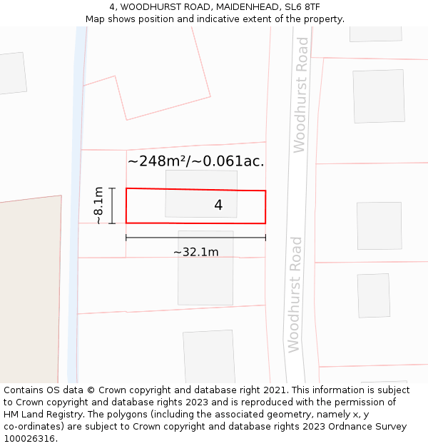 4, WOODHURST ROAD, MAIDENHEAD, SL6 8TF: Plot and title map