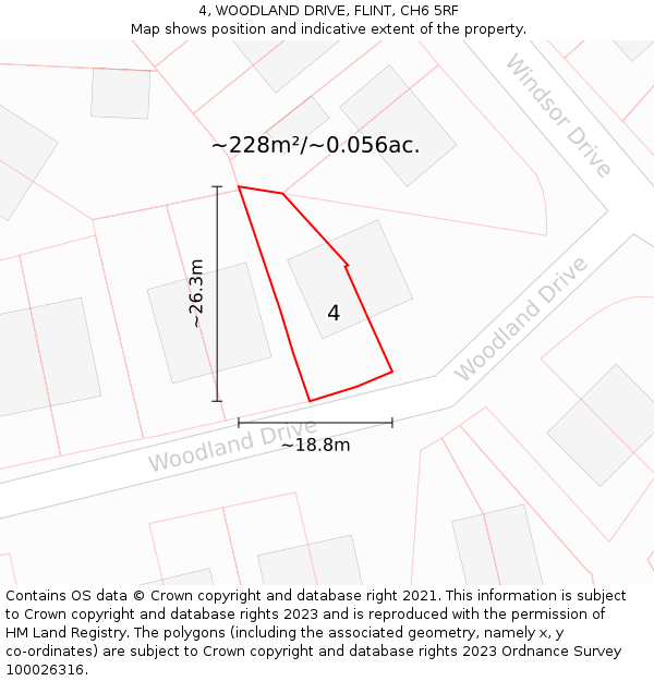 4, WOODLAND DRIVE, FLINT, CH6 5RF: Plot and title map