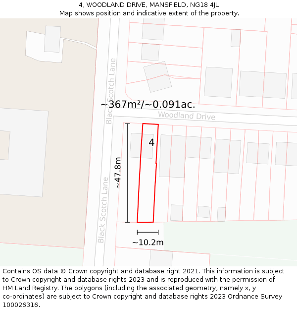 4, WOODLAND DRIVE, MANSFIELD, NG18 4JL: Plot and title map