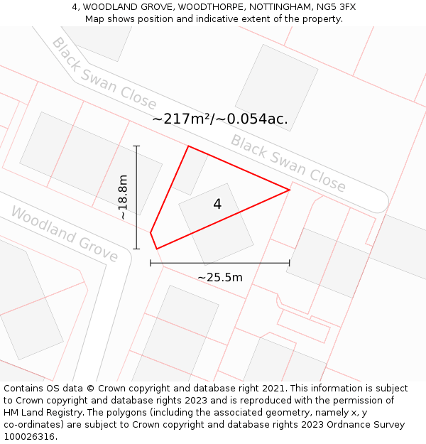 4, WOODLAND GROVE, WOODTHORPE, NOTTINGHAM, NG5 3FX: Plot and title map