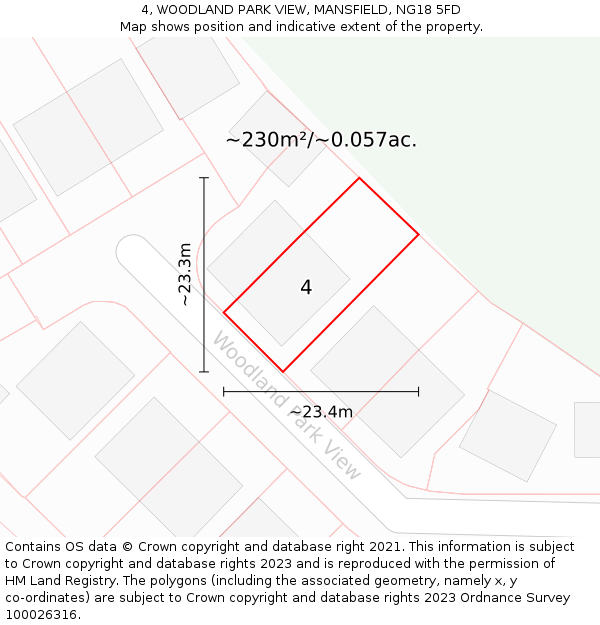 4, WOODLAND PARK VIEW, MANSFIELD, NG18 5FD: Plot and title map