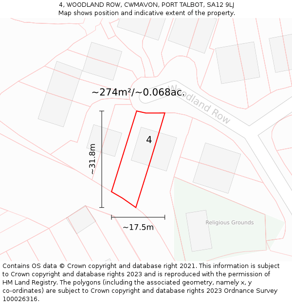 4, WOODLAND ROW, CWMAVON, PORT TALBOT, SA12 9LJ: Plot and title map