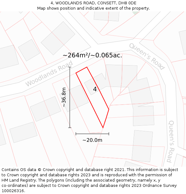 4, WOODLANDS ROAD, CONSETT, DH8 0DE: Plot and title map