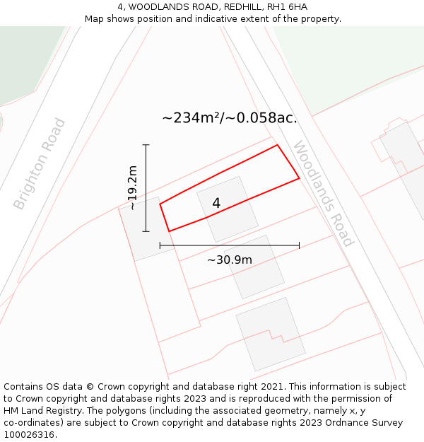 4, WOODLANDS ROAD, REDHILL, RH1 6HA: Plot and title map
