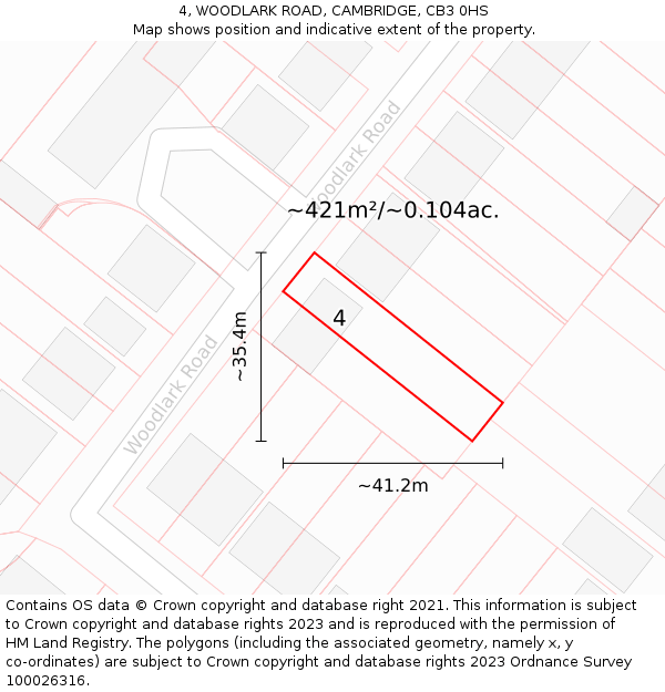 4, WOODLARK ROAD, CAMBRIDGE, CB3 0HS: Plot and title map
