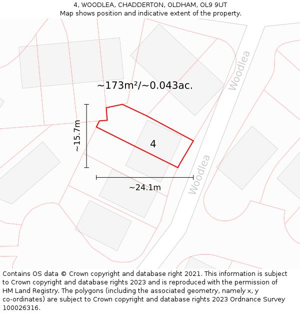 4, WOODLEA, CHADDERTON, OLDHAM, OL9 9UT: Plot and title map