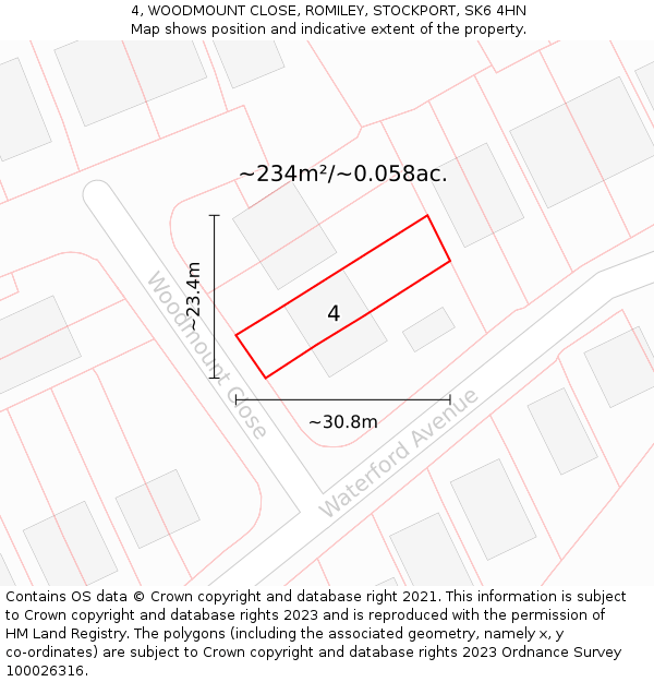 4, WOODMOUNT CLOSE, ROMILEY, STOCKPORT, SK6 4HN: Plot and title map