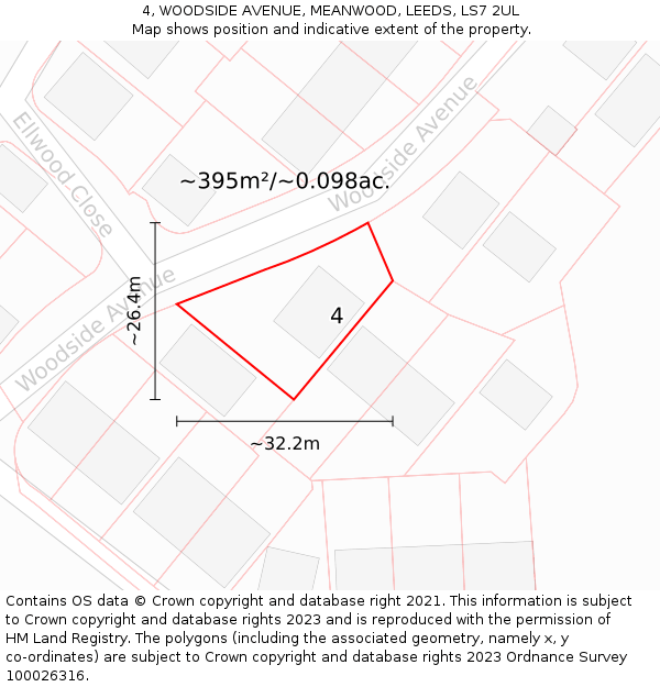 4, WOODSIDE AVENUE, MEANWOOD, LEEDS, LS7 2UL: Plot and title map