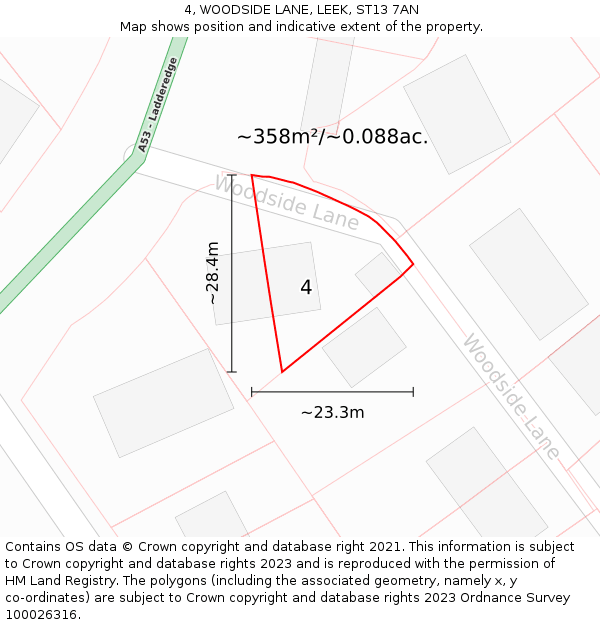 4, WOODSIDE LANE, LEEK, ST13 7AN: Plot and title map