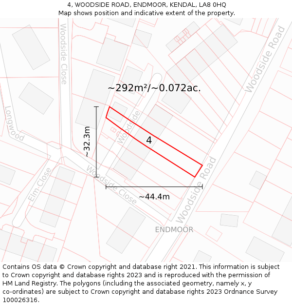 4, WOODSIDE ROAD, ENDMOOR, KENDAL, LA8 0HQ: Plot and title map
