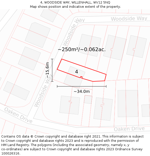 4, WOODSIDE WAY, WILLENHALL, WV12 5NQ: Plot and title map