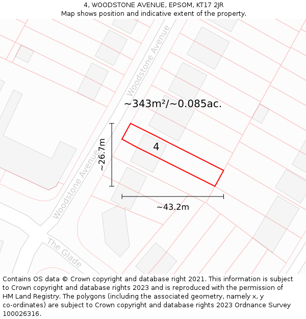 4, WOODSTONE AVENUE, EPSOM, KT17 2JR: Plot and title map