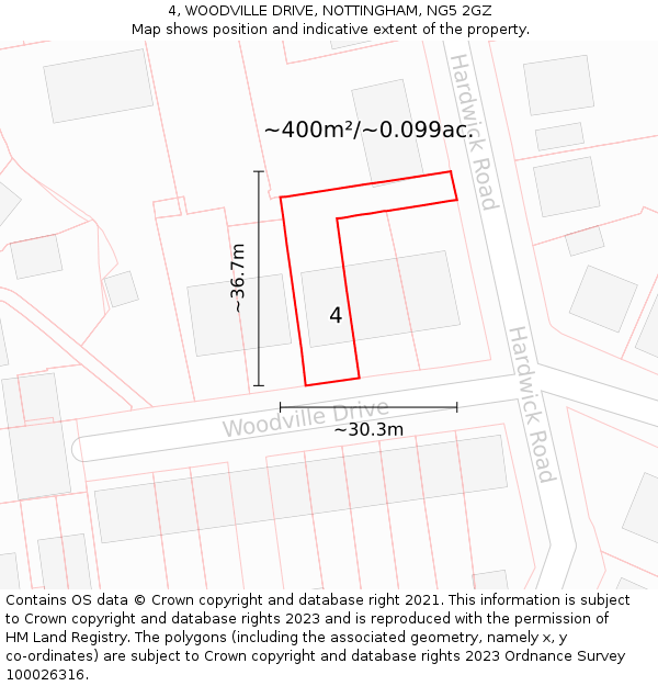 4, WOODVILLE DRIVE, NOTTINGHAM, NG5 2GZ: Plot and title map