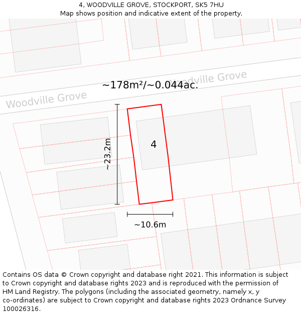 4, WOODVILLE GROVE, STOCKPORT, SK5 7HU: Plot and title map