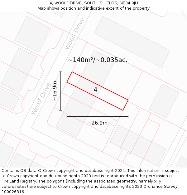 4, WOOLF DRIVE, SOUTH SHIELDS, NE34 9JU: Plot and title map