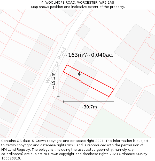4, WOOLHOPE ROAD, WORCESTER, WR5 2AS: Plot and title map