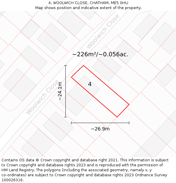 4, WOOLWICH CLOSE, CHATHAM, ME5 0HU: Plot and title map