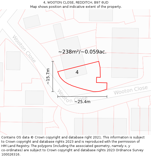 4, WOOTON CLOSE, REDDITCH, B97 6UD: Plot and title map