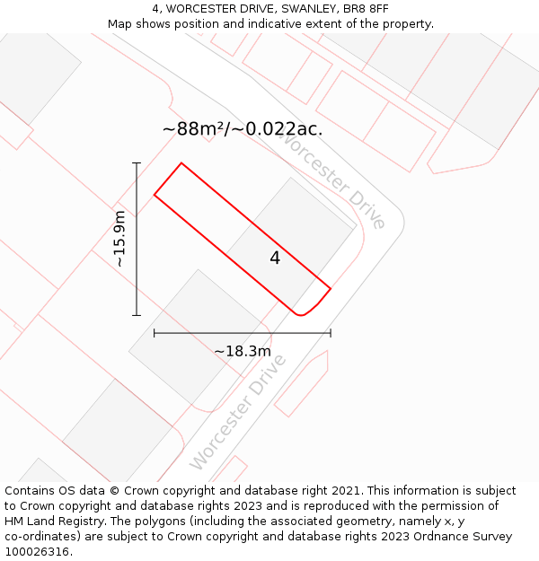 4, WORCESTER DRIVE, SWANLEY, BR8 8FF: Plot and title map