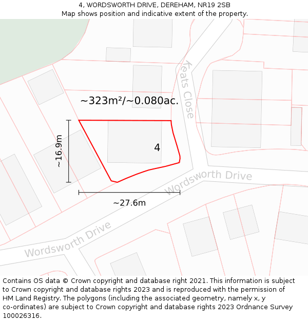 4, WORDSWORTH DRIVE, DEREHAM, NR19 2SB: Plot and title map