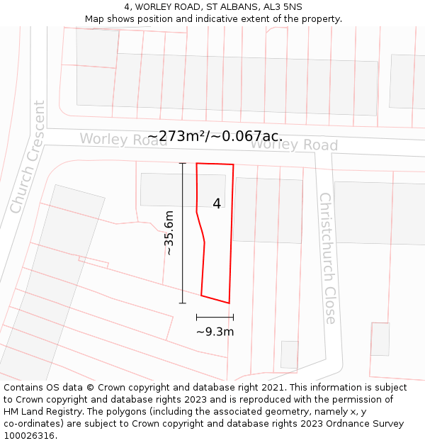 4, WORLEY ROAD, ST ALBANS, AL3 5NS: Plot and title map