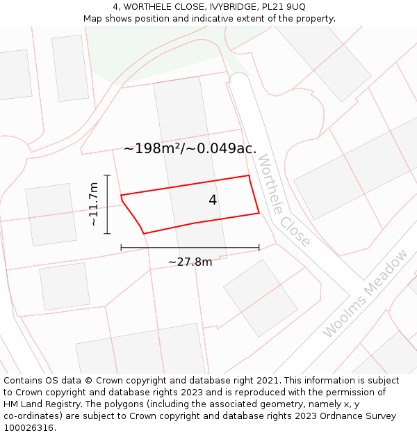4, WORTHELE CLOSE, IVYBRIDGE, PL21 9UQ: Plot and title map
