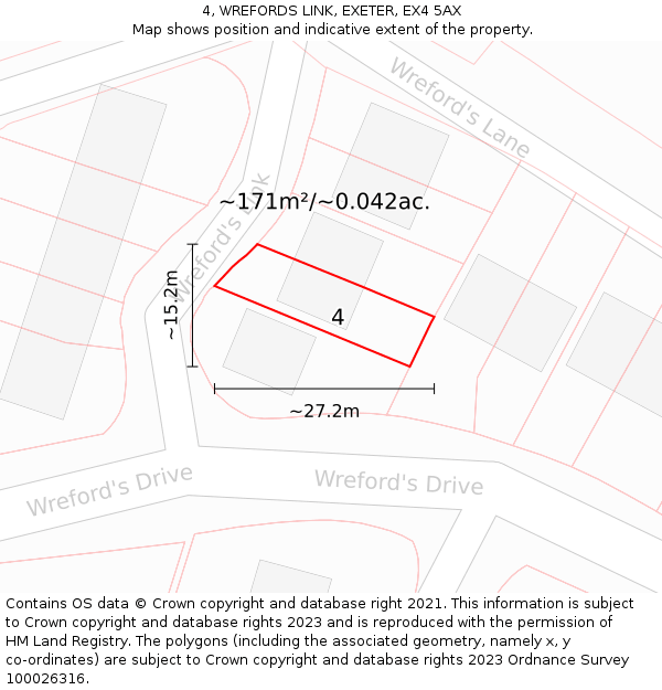 4, WREFORDS LINK, EXETER, EX4 5AX: Plot and title map