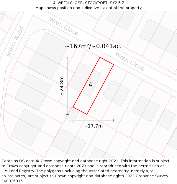 4, WREN CLOSE, STOCKPORT, SK2 5JZ: Plot and title map