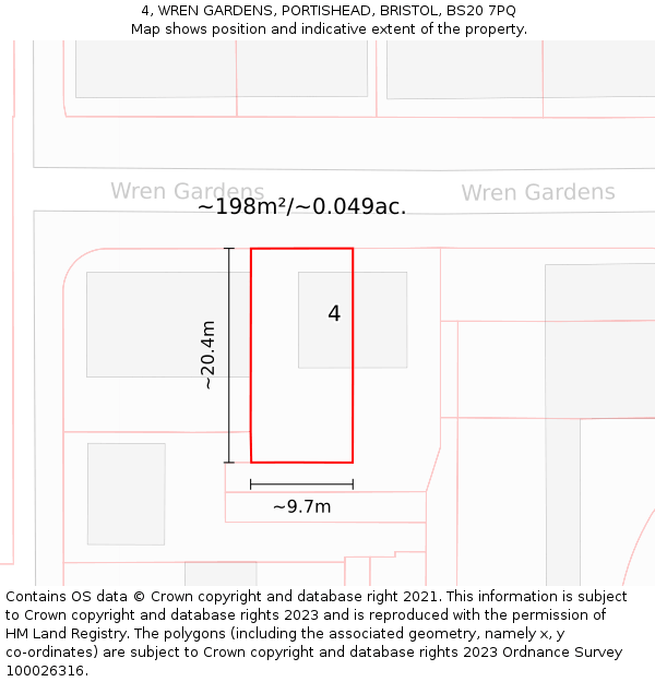 4, WREN GARDENS, PORTISHEAD, BRISTOL, BS20 7PQ: Plot and title map