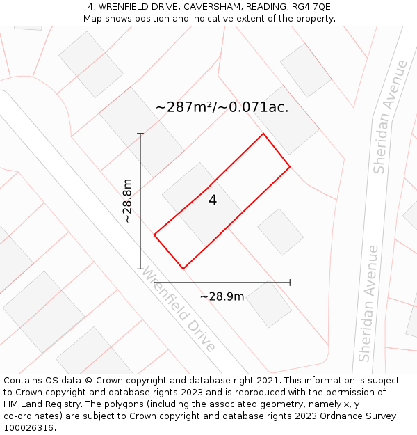 4, WRENFIELD DRIVE, CAVERSHAM, READING, RG4 7QE: Plot and title map