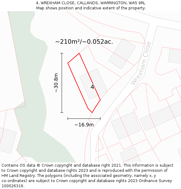 4, WREXHAM CLOSE, CALLANDS, WARRINGTON, WA5 9RL: Plot and title map