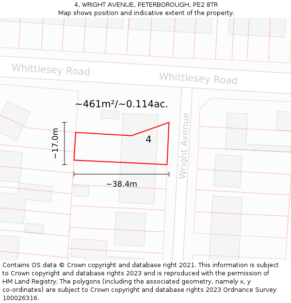 4, WRIGHT AVENUE, PETERBOROUGH, PE2 8TR: Plot and title map