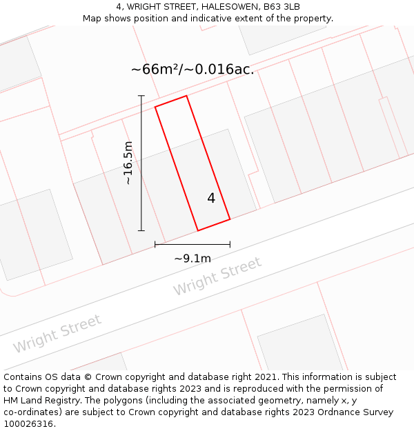 4, WRIGHT STREET, HALESOWEN, B63 3LB: Plot and title map