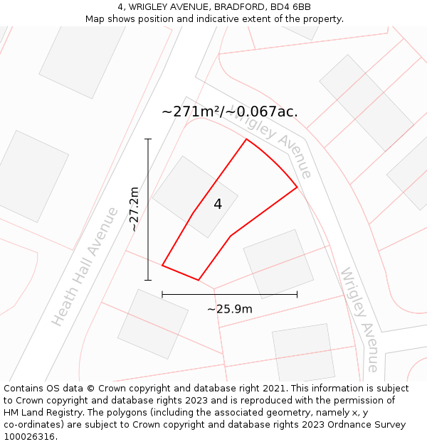4, WRIGLEY AVENUE, BRADFORD, BD4 6BB: Plot and title map