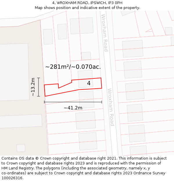 4, WROXHAM ROAD, IPSWICH, IP3 0PH: Plot and title map