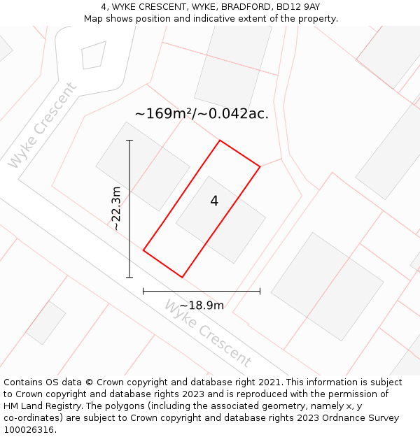 4, WYKE CRESCENT, WYKE, BRADFORD, BD12 9AY: Plot and title map