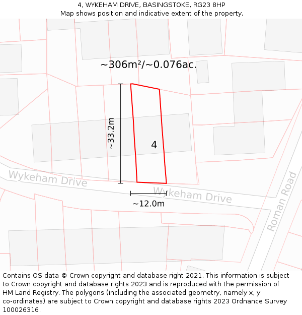 4, WYKEHAM DRIVE, BASINGSTOKE, RG23 8HP: Plot and title map