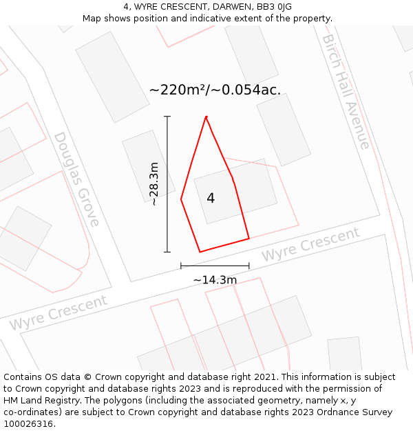 4, WYRE CRESCENT, DARWEN, BB3 0JG: Plot and title map