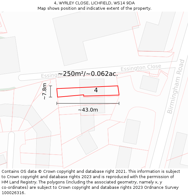 4, WYRLEY CLOSE, LICHFIELD, WS14 9DA: Plot and title map
