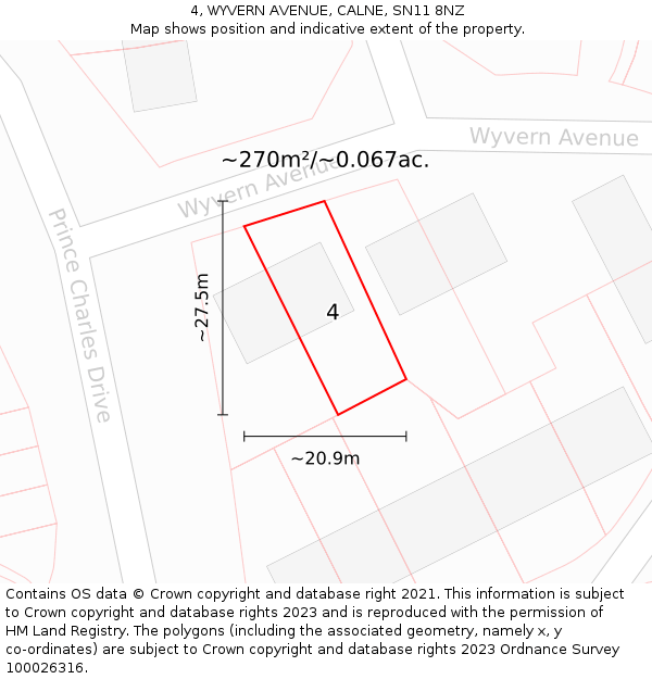 4, WYVERN AVENUE, CALNE, SN11 8NZ: Plot and title map