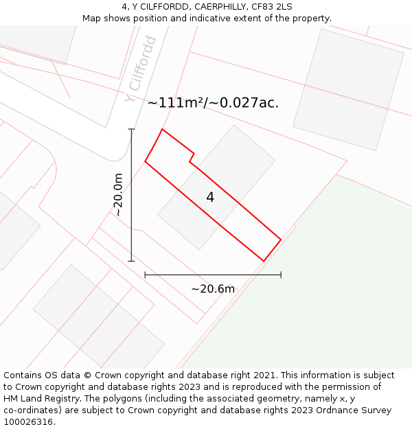 4, Y CILFFORDD, CAERPHILLY, CF83 2LS: Plot and title map